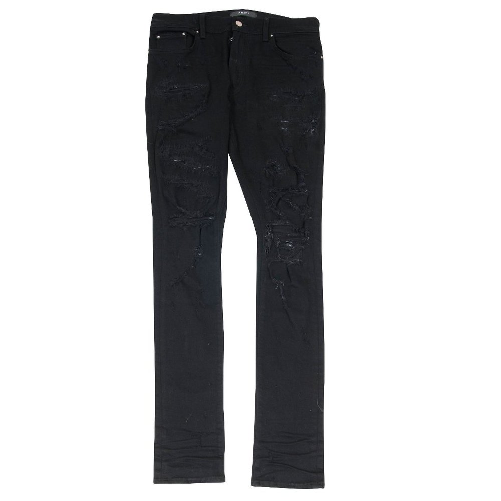 Amiri Mens Super Destroyed Black Distressed Skinny Jeans
